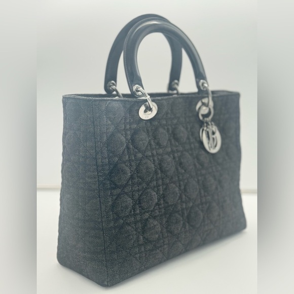 Lady Dior Denim Cannage Quilted Top Handle Bag Denim - Large Size - Picture 4 of 10